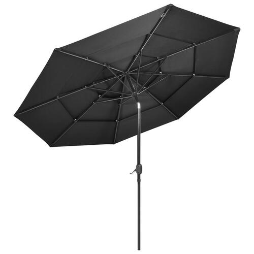 Parasol med aluminiumsstang 3 m 3 niveauer antracitgrå