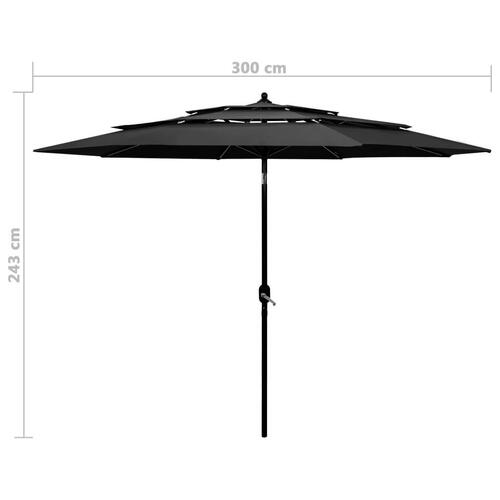Parasol med aluminiumsstang 3 m 3 niveauer antracitgrå