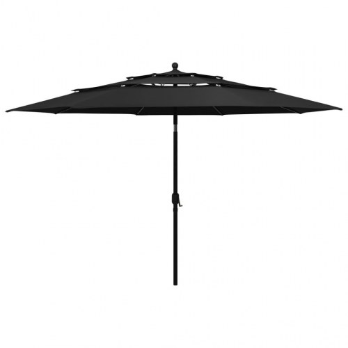 Parasol med aluminiumsstang 3,5 m - 3 niveauer, sort