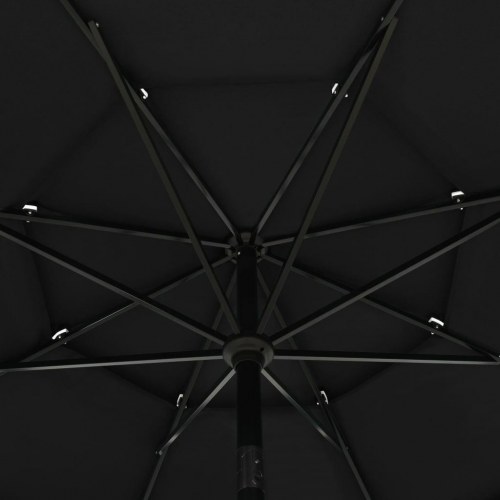 Parasol med aluminiumsstang 3,5 m - 3 niveauer, sort