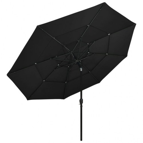 Parasol med aluminiumsstang 3,5 m - 3 niveauer, sort