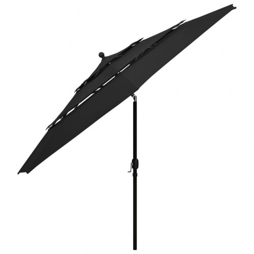 Parasol med aluminiumsstang 3,5 m - 3 niveauer, sort