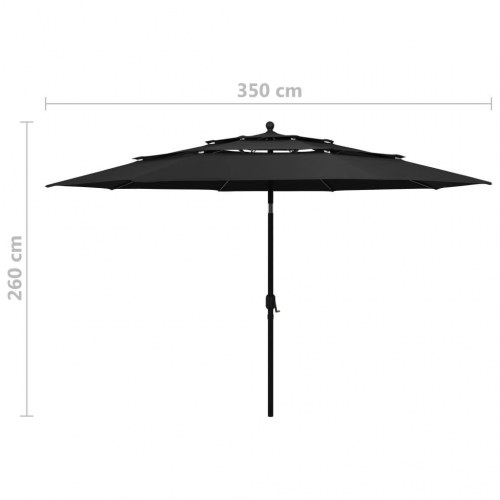 Parasol med aluminiumsstang 3,5 m - 3 niveauer, sort