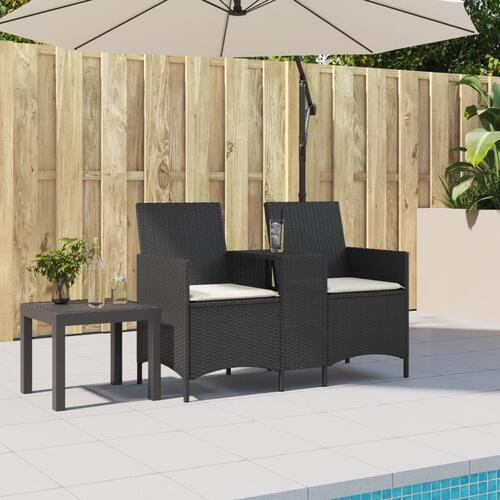 2-personers sofa med bord og hynder polyrattan sort (OUTLET A)