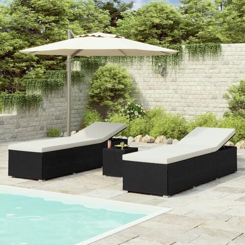 Liggestole 3 dele med tebord polyrattan sort (OUTLET A+)