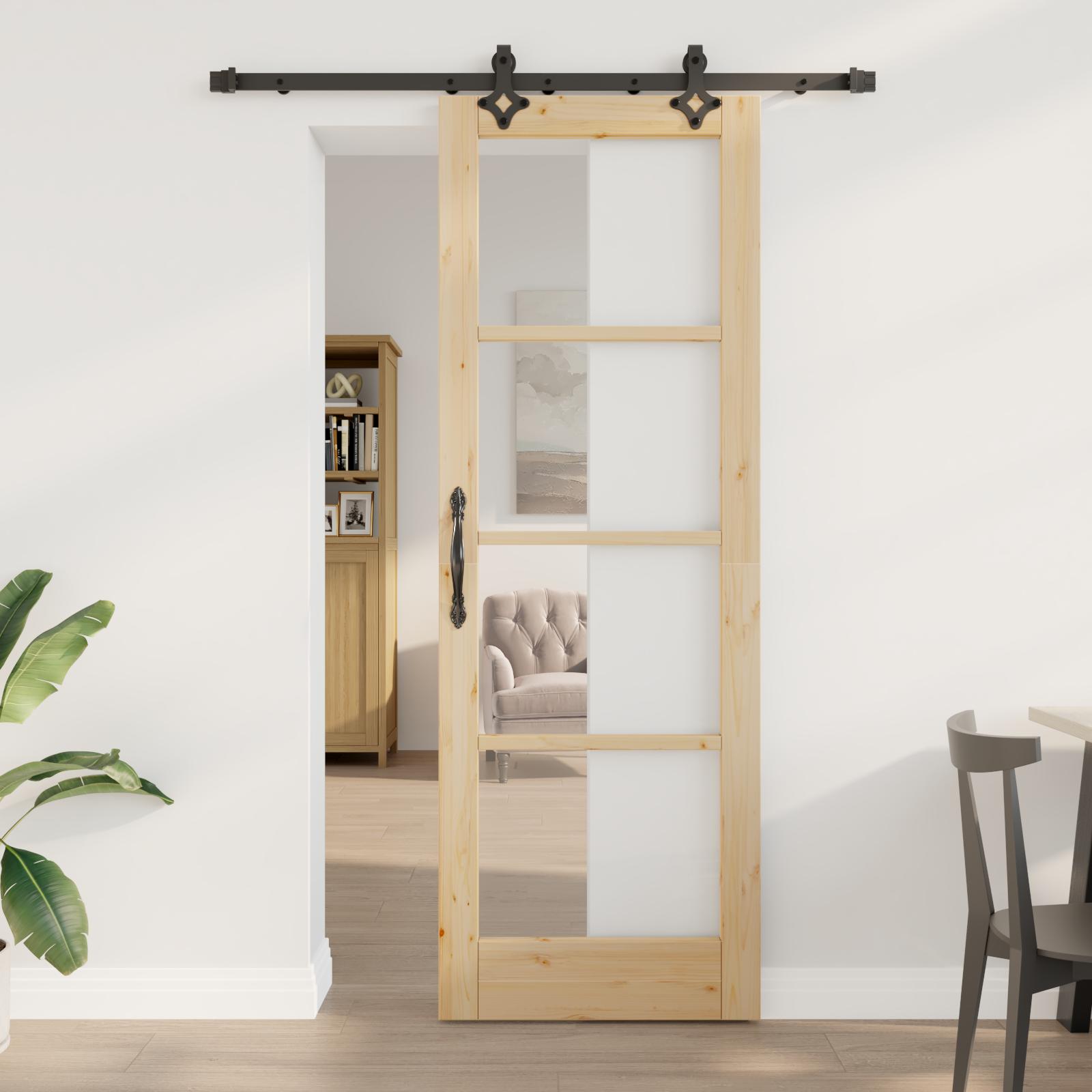 Glide dør med hardware sæt 73.5x211 cm massivt træ fyrretræ