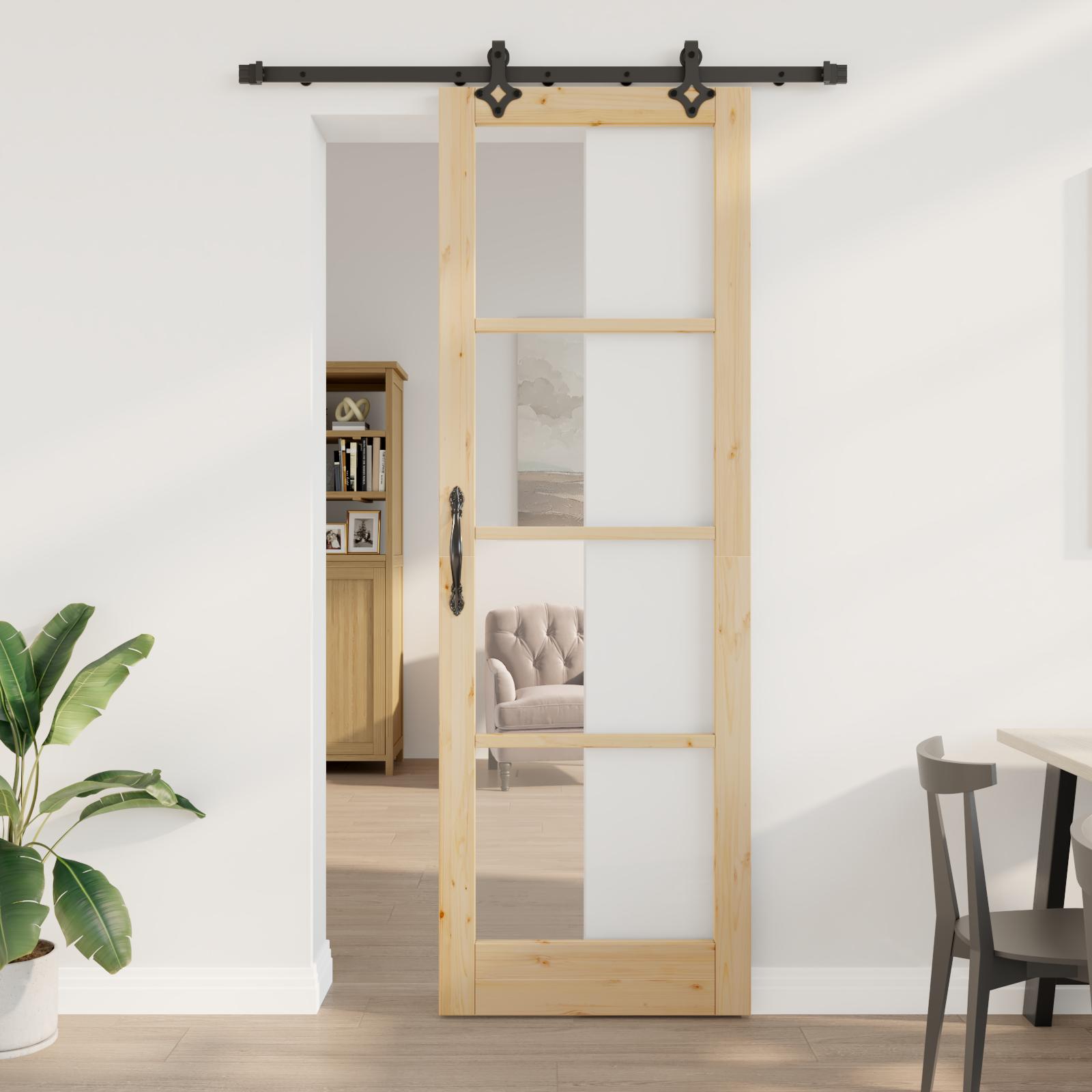 Glidende Dør med Hardware Sæt 78x232 cm Solid Træ Fyrretræ