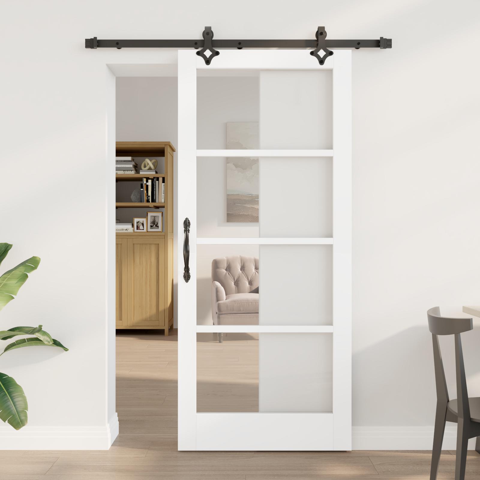 Glidende dør med hardware-sæt hvid 86x198.5 cm massivt fyrretræ