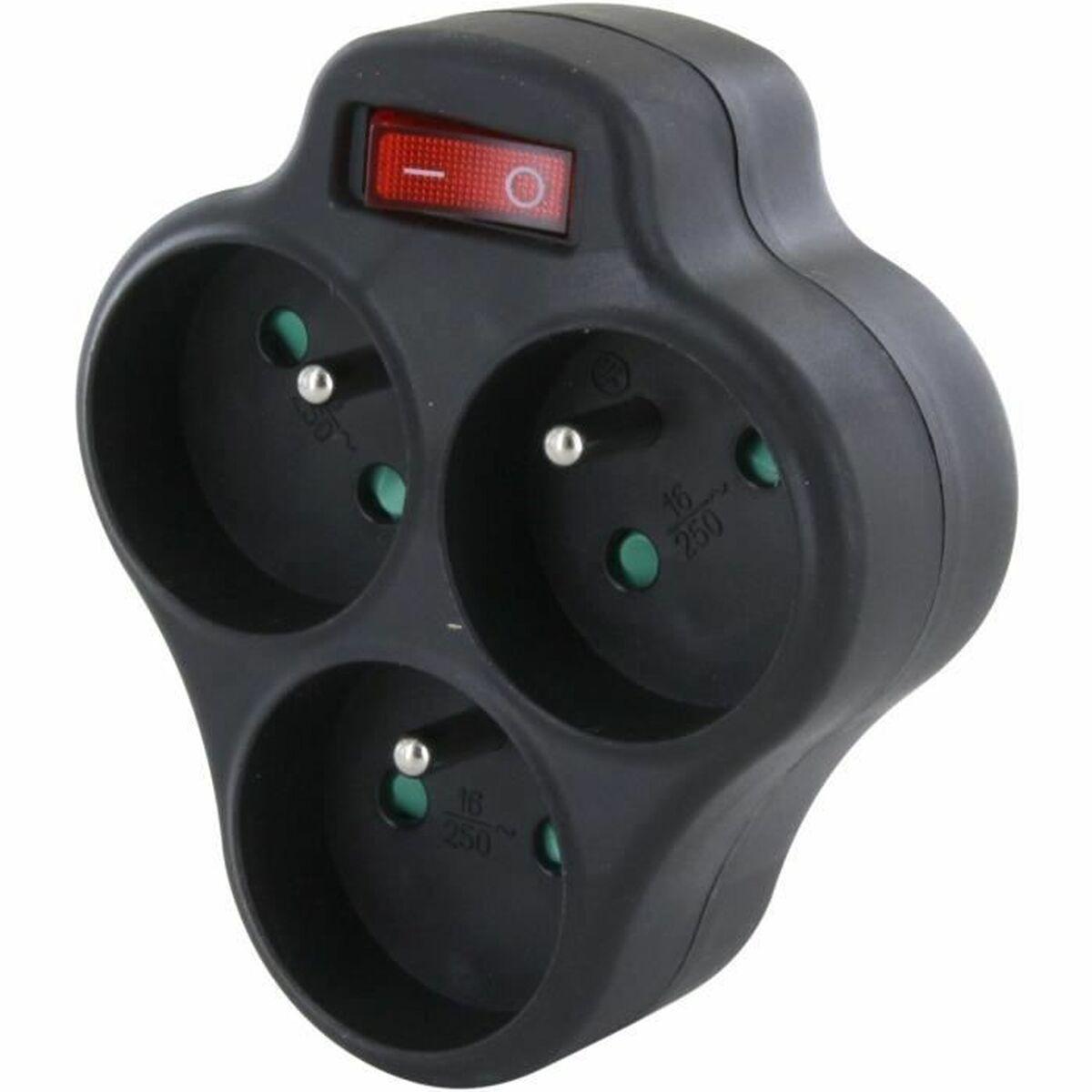 Chacon Dominó 3‑vejs stikdåse med afbryder, 3x16 A, sort