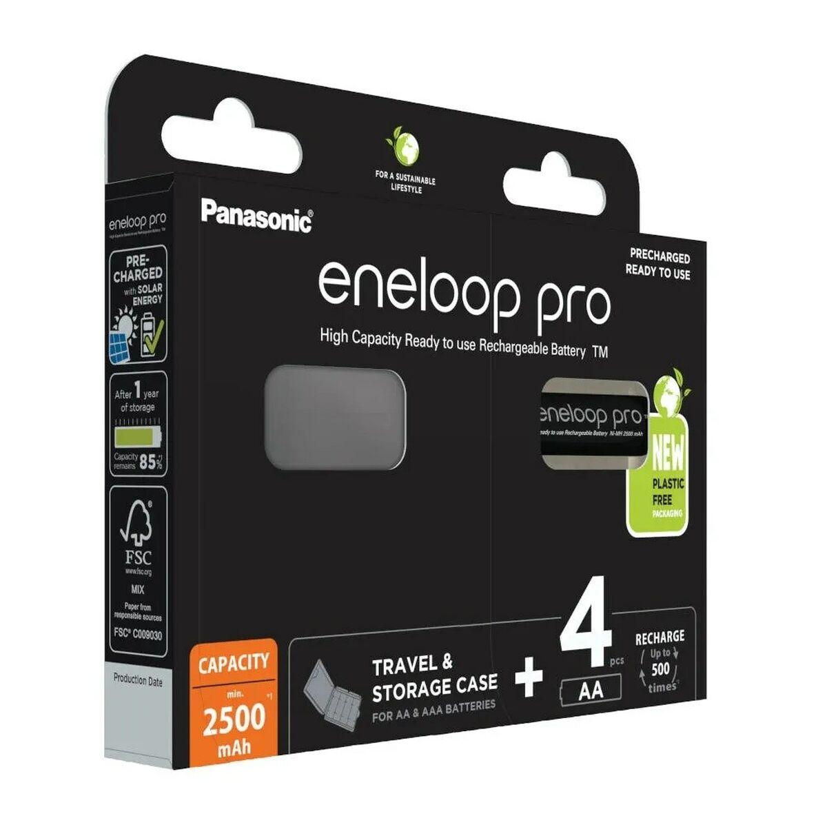 Panasonic eneloop pro AA genopladelige batterier - BK-3HCDE/4CP + etui (4 stk.)