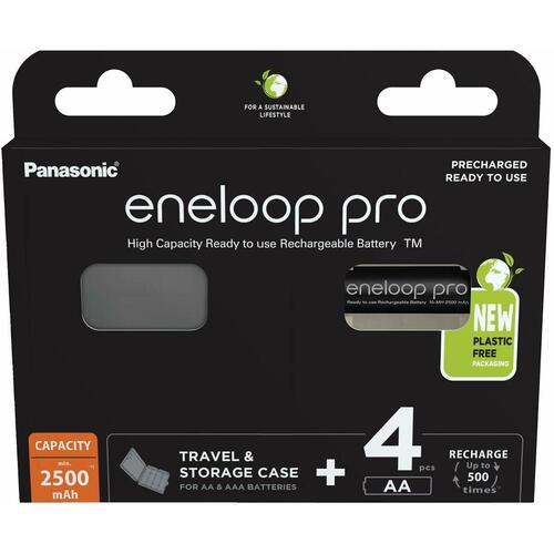 Panasonic eneloop pro AA genopladelige batterier - BK-3HCDE/4CP + etui (4 stk.)
