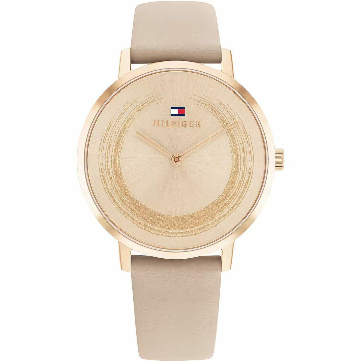 Dameur Tommy Hilfiger 1782602 - gylden skive, beige læder (Ø 34 mm)