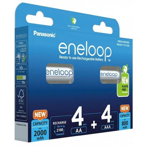 Genopladelige batterier Panasonic BK-3MCDE+4MCDE/8CP
