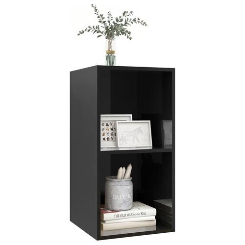 Væghængt tv-bord 37x37x72 cm konstrueret træ sort højglans