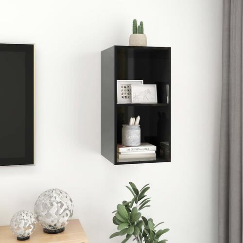 Væghængt tv-bord 37x37x72 cm konstrueret træ sort højglans