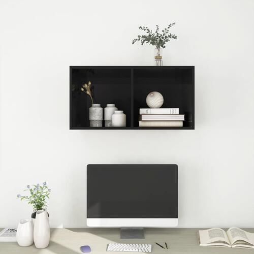 Væghængt tv-bord 37x37x72 cm konstrueret træ sort højglans