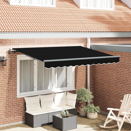 Automatisk Utrækkelig Markise Sort 300x200 cm&& Markise Erstatningsstof til 3x2 m Ramme Sort&& Elektrisk Markise Ramme Utrækkelig 3x2 m Metal