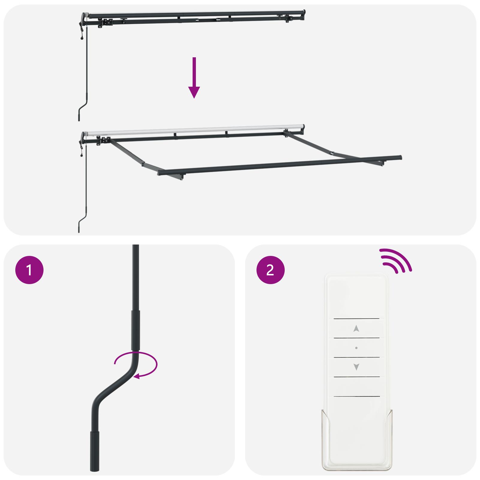 Automatisk Utrækkelig Markise Sort 300x200 cm&& Markise Erstatningsstof til 3x2 m Ramme Sort&& Elektrisk Markise Ramme Utrækkelig 3x2 m Metal