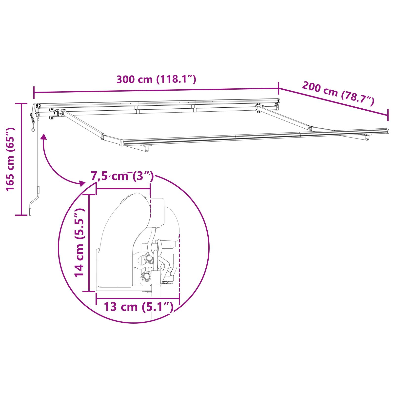 Automatisk Utrækkelig Markise Sort 300x200 cm&& Markise Erstatningsstof til 3x2 m Ramme Sort&& Elektrisk Markise Ramme Utrækkelig 3x2 m Metal
