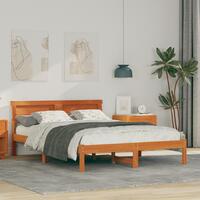 Sengestel med Hovedgærde & LED Voks Brun 120x190 cm Solid Træ Fyrretræ