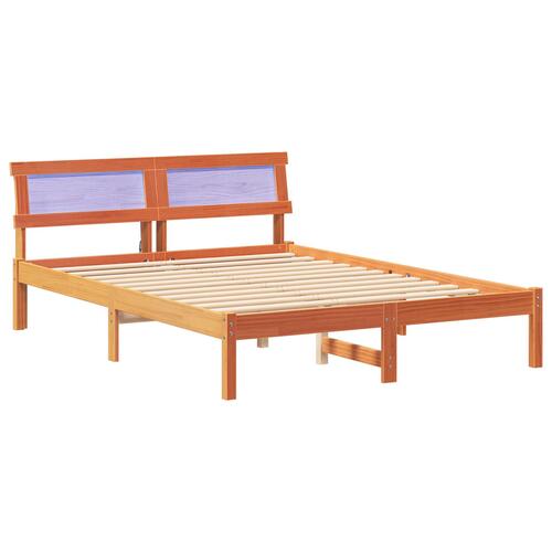 Sengestel med Hovedgærde & LED Voks Brun 120x190 cm Solid Træ Fyrretræ