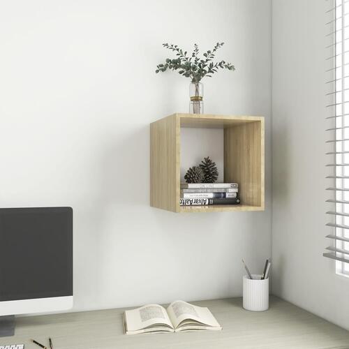 Vægskab 37x37x37 cm konstrueret træ hvid og sonoma-eg