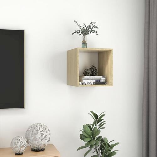 Vægskab 37x37x37 cm konstrueret træ hvid og sonoma-eg