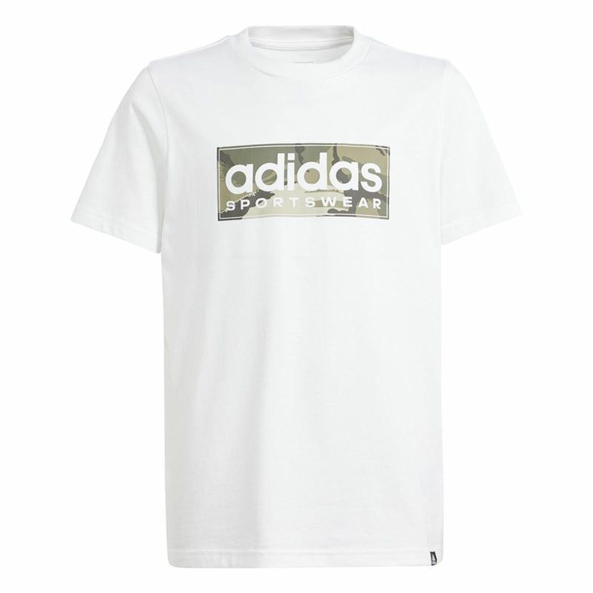 Adidas B Camo Lin kortærmet T-shirt til drenge, hvid (7-8 år)
