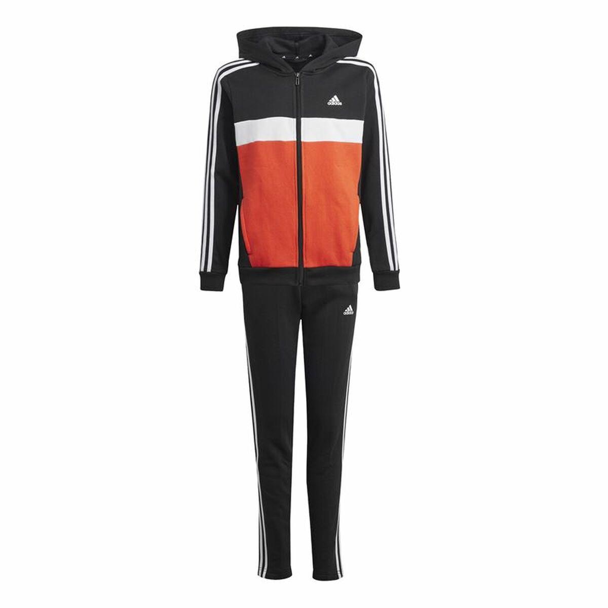 Adidas Tiberio 3‑Stripes Colorblock fleece træningsdragt til børn, sort/rød (9-10 år)