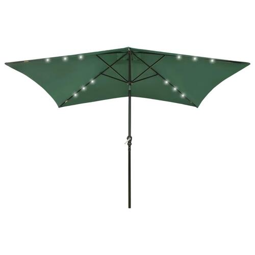 Parasol med stålstang og LED-lys 2x3 m grøn