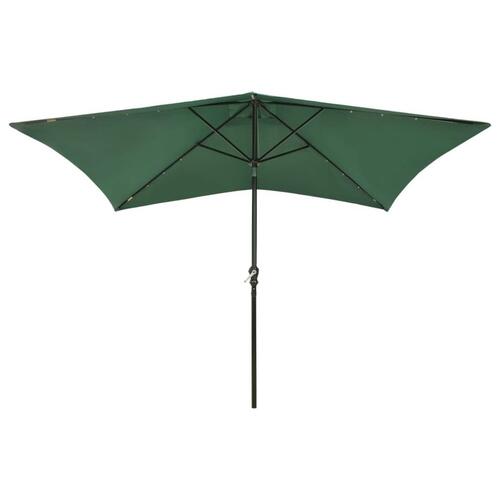 Parasol med stålstang og LED-lys 2x3 m grøn