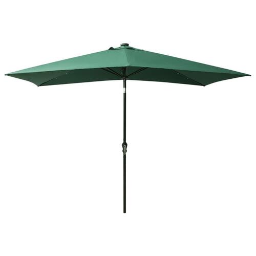 Parasol med stålstang og LED-lys 2x3 m grøn