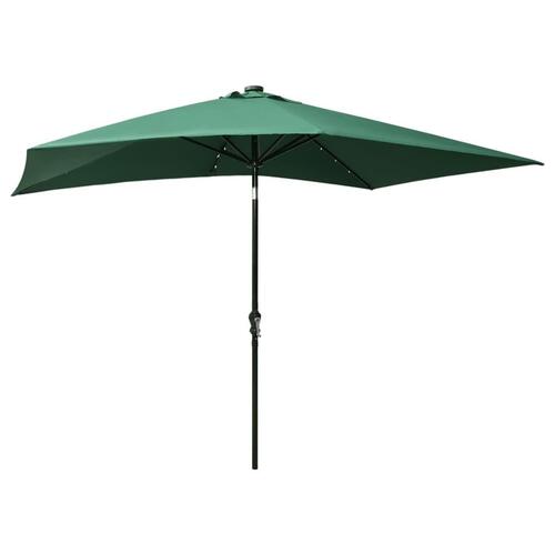 Parasol med stålstang og LED-lys 2x3 m grøn