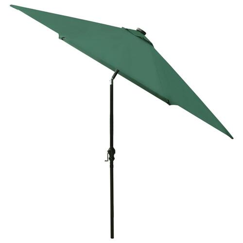 Parasol med stålstang og LED-lys 2x3 m grøn