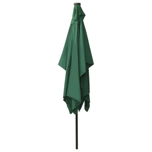 Parasol med stålstang og LED-lys 2x3 m grøn