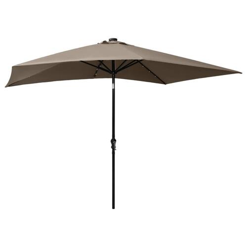 Parasol med stålstang og LED-lys 2x3 m gråbrun