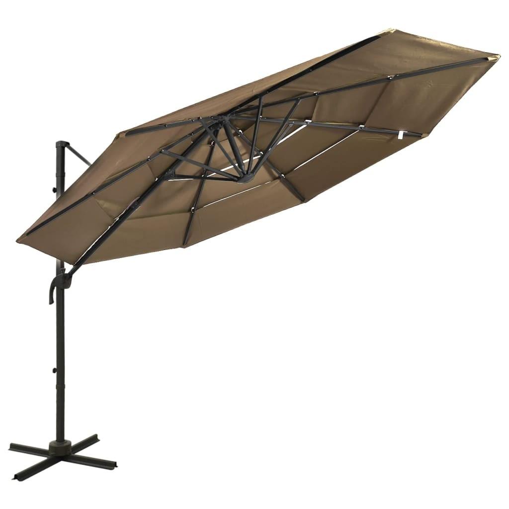 Parasol med aluminiumsstang i 4 niveauer 3x3 m gråbrun