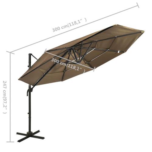 Parasol med aluminiumsstang i 4 niveauer 3x3 m gråbrun