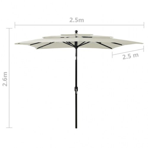Parasol 2,5 × 2,5 m med aluminiumsstang - 3 niveauer, sandfarvet