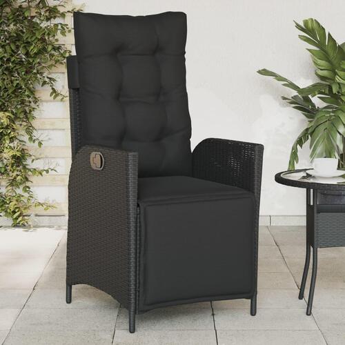 Havestol med justerbart ryglæn og fodstøtte polyrattan sort (OUTLET B)