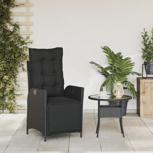 Havestol med justerbart ryglæn og fodstøtte polyrattan sort (OUTLET B)