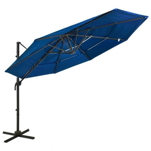 Parasol 3 × 3 m med aluminiumsstang - 4 niveauer, azurblå