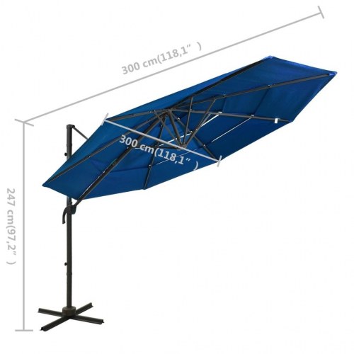 Parasol 3 × 3 m med aluminiumsstang - 4 niveauer, azurblå