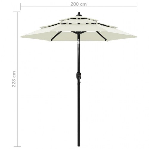 Parasol 2 m med aluminiumsstang - 3 niveauer, sandfarvet
