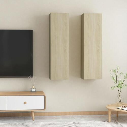 Tv-borde 2 stk. 30,5x30x110 cm konstrueret træ sonoma-eg