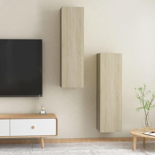 Tv-borde 2 stk. 30,5x30x110 cm konstrueret træ sonoma-eg