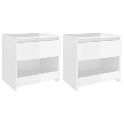 Sengeborde 2 stk. 40x30x39 cm konstrueret træ hvid højglans