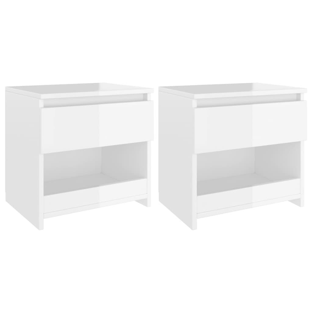 Sengeborde 2 stk. 40x30x39 cm konstrueret træ hvid højglans