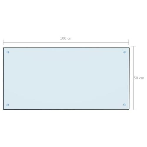 Stænkplade 100x50 cm hærdet glas hvid