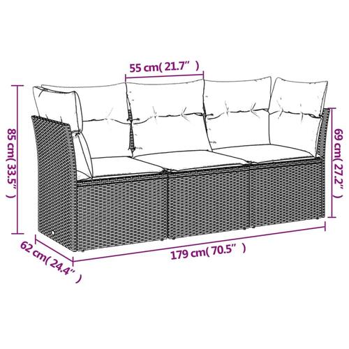 Havesofasæt 3 dele med hynder polyrattan grå (OUTLET B)
